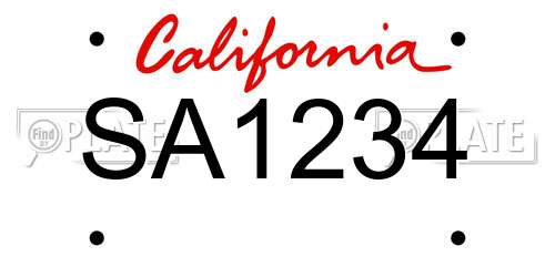 SA1234 California License Plate