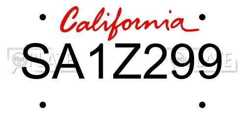SA1Z299 California License Plate
