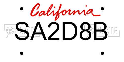 SA2D8B California License Plate