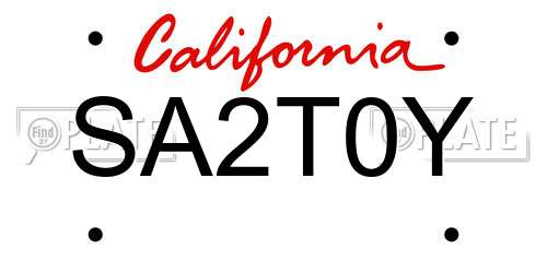 SA2T0Y California License Plate