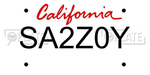 SA2Z0Y California License Plate