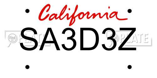SA3D3Z California License Plate