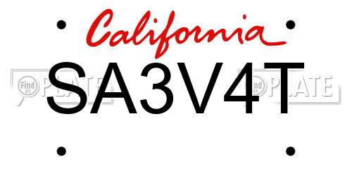 SA3V4T California License Plate