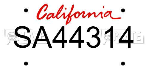 SA44314 California License Plate