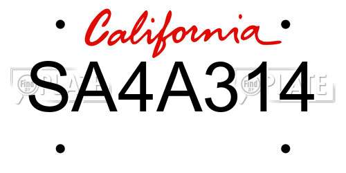 SA4A314 California License Plate