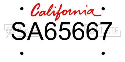 SA65667 California License Plate