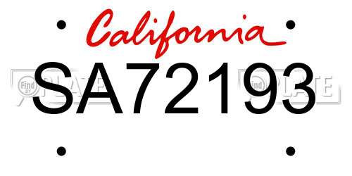 SA72193 California License Plate