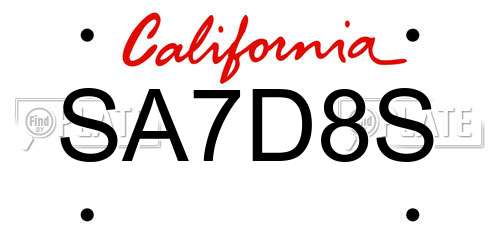 SA7D8S California License Plate