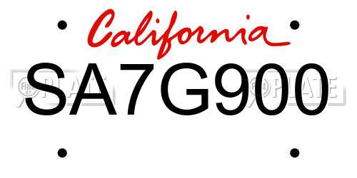 SA7G900 California License Plate