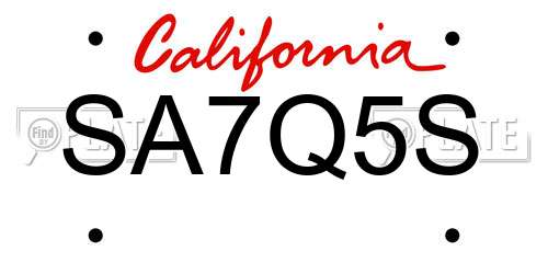 SA7Q5S California License Plate