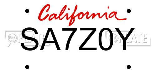 SA7Z0Y California License Plate