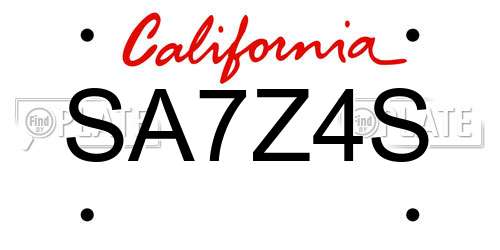 SA7Z4S California License Plate