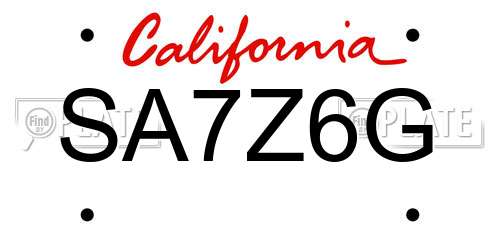 SA7Z6G California License Plate