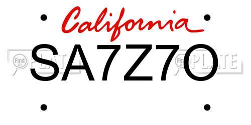 SA7Z7O California License Plate