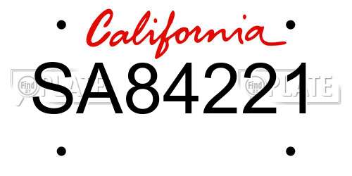 SA84221 California License Plate