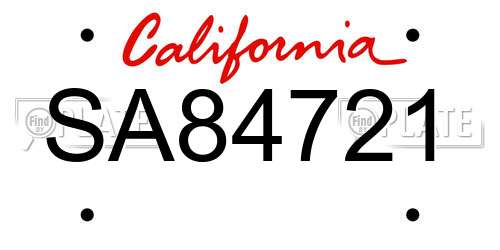 SA84721 California License Plate
