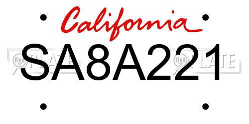 SA8A221 California License Plate