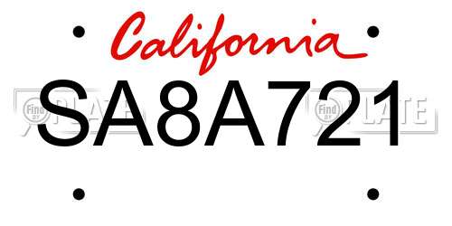 SA8A721 California License Plate