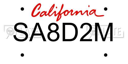 SA8D2M California License Plate