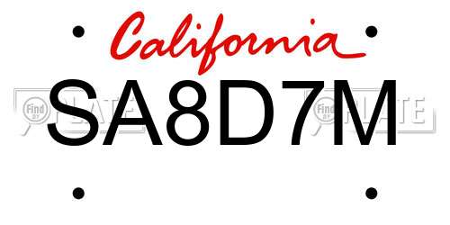 SA8D7M California License Plate