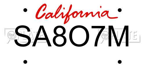 SA8O7M California License Plate