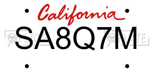 SA8Q7M California License Plate