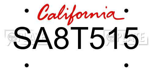 SA8T515 California License Plate