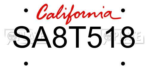 SA8T518 California License Plate