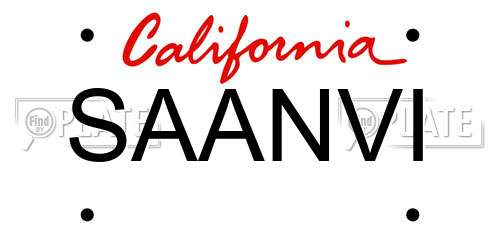 SAANVI California License Plate