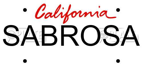 SABROSA California License Plate