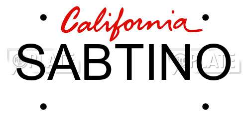 SABTINO California License Plate
