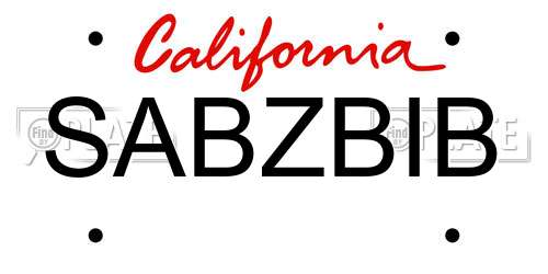 SABZBIB California License Plate