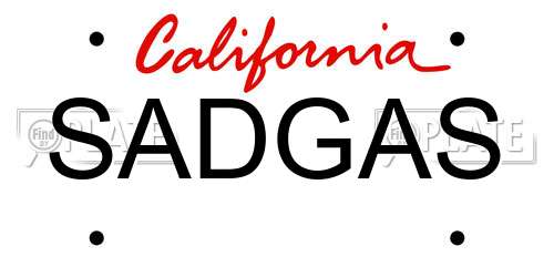 SADGAS California License Plate