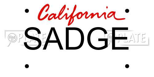 SADGE California License Plate