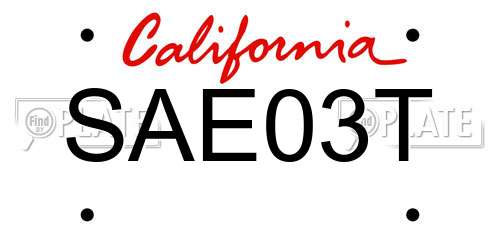 SAE03T California License Plate