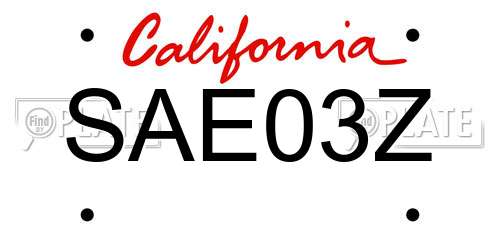 SAE03Z California License Plate