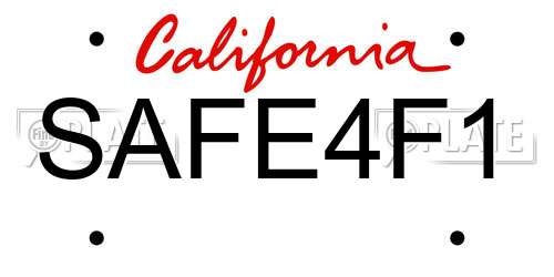 SAFE4F1 California License Plate