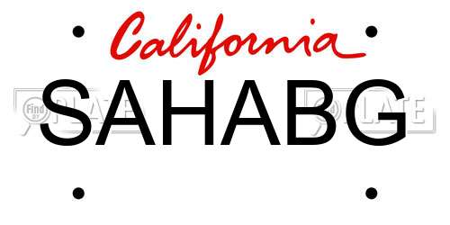 SAHABG California License Plate