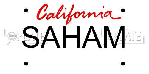 SAHAM California License Plate