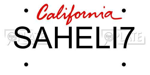 SAHELI7 California License Plate