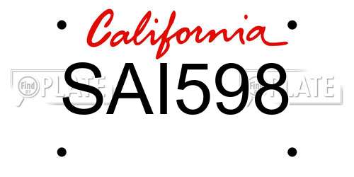 SAI598 California License Plate