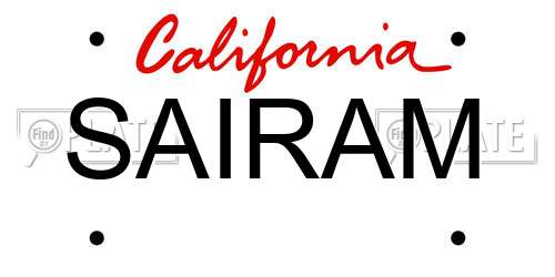 SAIRAM California License Plate