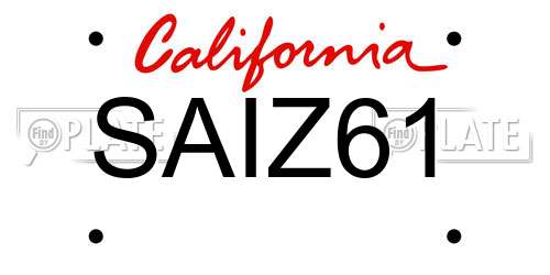 SAIZ61 California License Plate