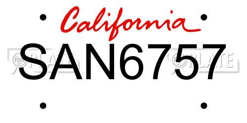 SAN6757 California License Plate