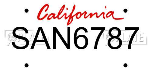 SAN6787 California License Plate