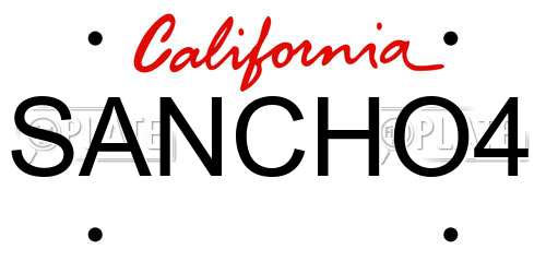 SANCHO4 California License Plate