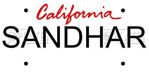 SANDHAR California License Plate