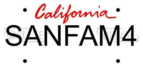 SANFAM4 California License Plate