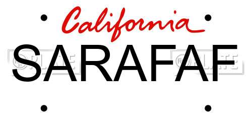 SARAFAF California License Plate