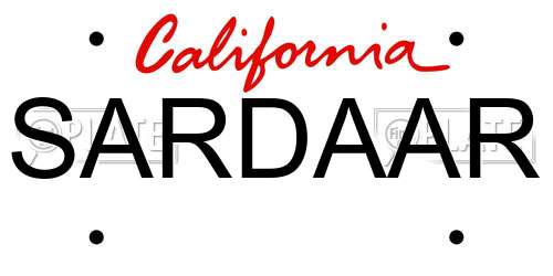 SARDAAR California License Plate